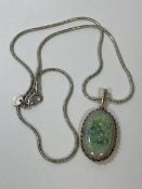 An opal pendant necklace, the oval opal in yellow metal mount on chain marked 925, (pendant - 3cm