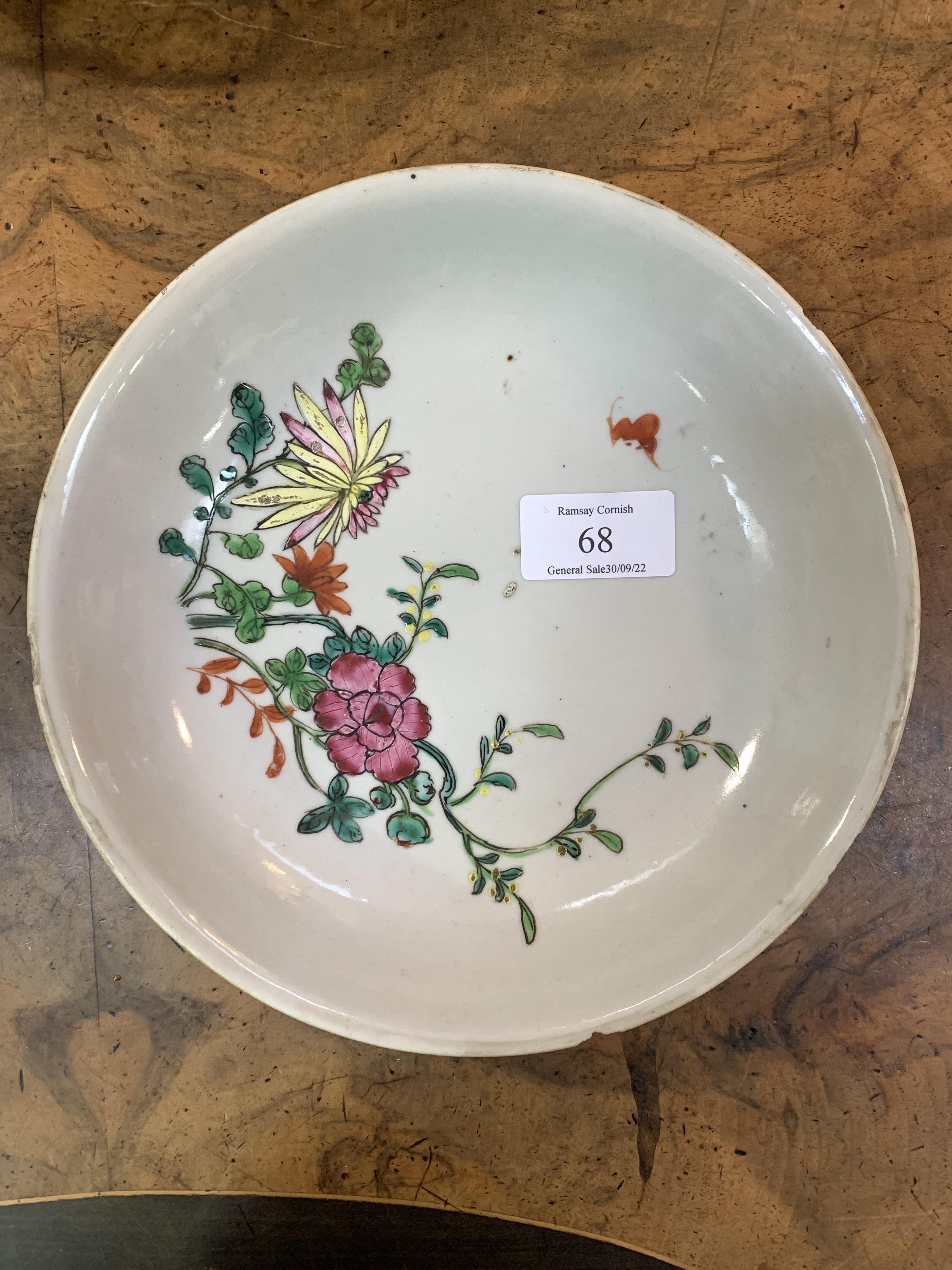 A Chinese plate with Muirhead Moffat & Co Glasgow label to base, (20cm d) and a Japanese dish with - Image 2 of 6