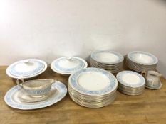 A Royal Doulton china Hampton Court pattern dinner service including 12 dinner plates (27cm d), 12