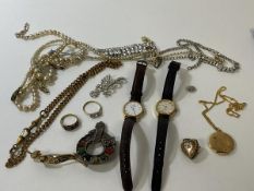 A quantity of silver and costume jewellery including Scottish brooch with polished stones, (6cm x