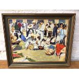 J A Forbes, Indian market in Huauchinango Mexico, oil, signed bottom left, paper label verso, (