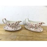 A pair of Copeland Spode rosebud chintz sauce boats, (15cm h)