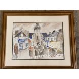 French School, French town square, watercolour and crayon, inscribed bottom left OUESSANT L'