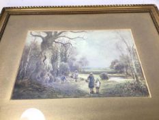W Manners, figures on country path, watercolour, signed bottom left, (16cm x 24cm)