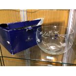 A Gleneagles crystal bowl with cut thistle decoration to sides, (14.5cm x 23cm) with original box