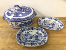 A pair of Wedgwood 19thc transfer printed oval dishes depicting near Eastern scenes, with floral