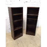 A pair of 1930's / 40's open bookcases both with three adjustable shelves, (110cm x 38cm x 23cm)