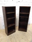 A pair of 1930's / 40's open bookcases both with three adjustable shelves, (110cm x 38cm x 23cm)