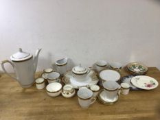 A mixed lot of china including a Polish coffee pot (25cm h), a sugar bowl, milk jug, coffee cups,