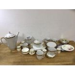 A mixed lot of china including a Polish coffee pot (25cm h), a sugar bowl, milk jug, coffee cups,