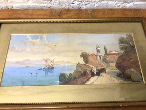 WD, continental coastal scene, watercolour, initialled and dated 1866 bottom right, (17cm x 40cm)