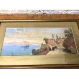 WD, continental coastal scene, watercolour, initialled and dated 1866 bottom right, (17cm x 40cm)