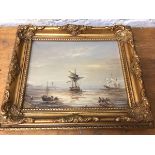 Maritime School, ships at anchor in harbour, oil, (19cm x 24cm)