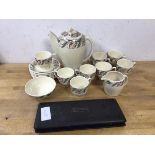 A 1930's Susie Cooper china kestral shaped coffee service in Endon pattern, including coffee pot, (