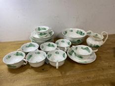 A 19thc English china teaset with green transfer print decoration of churches and ruins, including