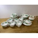 A 19thc English china teaset with green transfer print decoration of churches and ruins, including