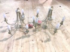 A pair of cream painted five branch chandeliers