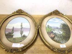 Two 19thc oval landscapes, one of waterfalls, signed A Knowle, 'dated '86 bottom right, (28cm x