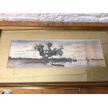 W Harns, coastal scene, mixed media, signed bottom left (12cm x 37cm)