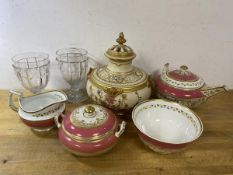 A mixed lot including an early 20thc Royal Doulton pot pourri vase a/f, (23cm h), two lidded glasses