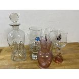 A mixed lot of glass including a Cluk Cluk style decanter with associated stopper (chip to rim)