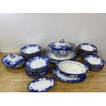 A Furnival's china part dinner service including lidded tureen and stand, (20cm high), and rimmed