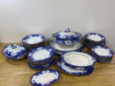 A Furnival's china part dinner service including lidded tureen and stand, (20cm high), and rimmed