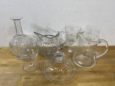 A mixed lot of glass including a decanter, lacking stopper,