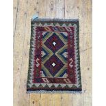 Maimana kelim rug with two diamonds within geometric borders,(76cm x 56cm)