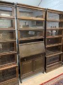 A Globe Wernicke bureau bookcase with three tier bookcase above bureau, fitted with pigeon holes