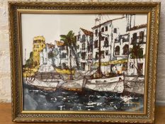 Continental School, southern Europe harbour scene, oil, signed bottom right, (36cm x 45cm)