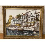 Continental School, southern Europe harbour scene, oil, signed bottom right, (36cm x 45cm)