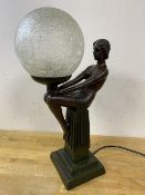 An Art Deco style female figure table lamp with spherical frosted shade, base marked 1998 Crosa, (