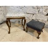 A footstool with floral upholstered top over cabriole supports with shells to knees and ball and