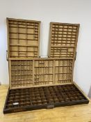 A set of four vintage type set trays, one early 20thc (87cm x 39cm), (4)