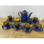 A Collingwood china coffee service with coffee pot, (17cm high), six demitasse cups with gilt