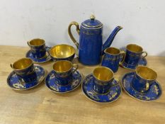 A Collingwood china coffee service with coffee pot, (17cm high), six demitasse cups with gilt