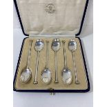 A set of six silver Mappin and Webb coffee spoons, Sheffield 1934, each measures 11cm, combined