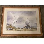 Heather M Insh, Snowy Owls, watercolour, signed bottom right, (39cm x 56cm)