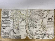 An 18thc map of the East Indies, Herman Moll, including India, South East Asia, Indonesia and China,