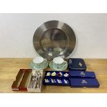 A mixed lot including two Wedgwood Millennium pattern coffee cups and saucers,