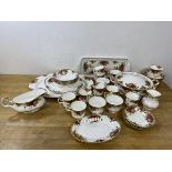 Royal Albert china Old Country Roses pattern teacups and saucers, teacups (7cm high), six smaller