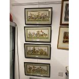 Four painted Indian textile panels depicting Royal Processions, (19cm x 43cm)