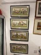 Four painted Indian textile panels depicting Royal Processions, (19cm x 43cm)