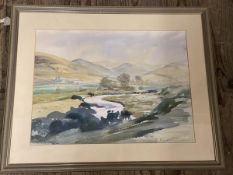 M Read, (?) A river flowing through valley, watercolour, signed bottom right, (30cm x 40cm)