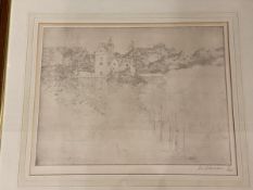 Buchanan, Castle overlooking Loch, limited edition print, framed, signed, (32cm x 41cm)