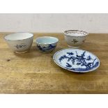 Two 19thc Newhall china tea bowls, an English Chinoiserie blue and white tea bowl