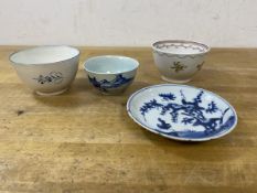 Two 19thc Newhall china tea bowls, an English Chinoiserie blue and white tea bowl