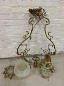 An early 20thc Art Noveau brass hall lantern frame, (104cm high), and a hall lantern with