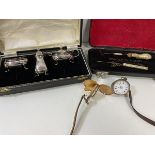 A mixed lot including a pocket watch marked 800 to interior, a gold plated full hunter pocket watch,